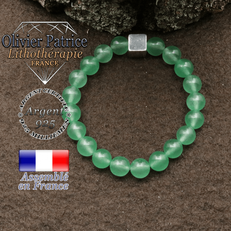 bracelet surmonte de son cube en argent 925 et en pierre naturelle aventurine