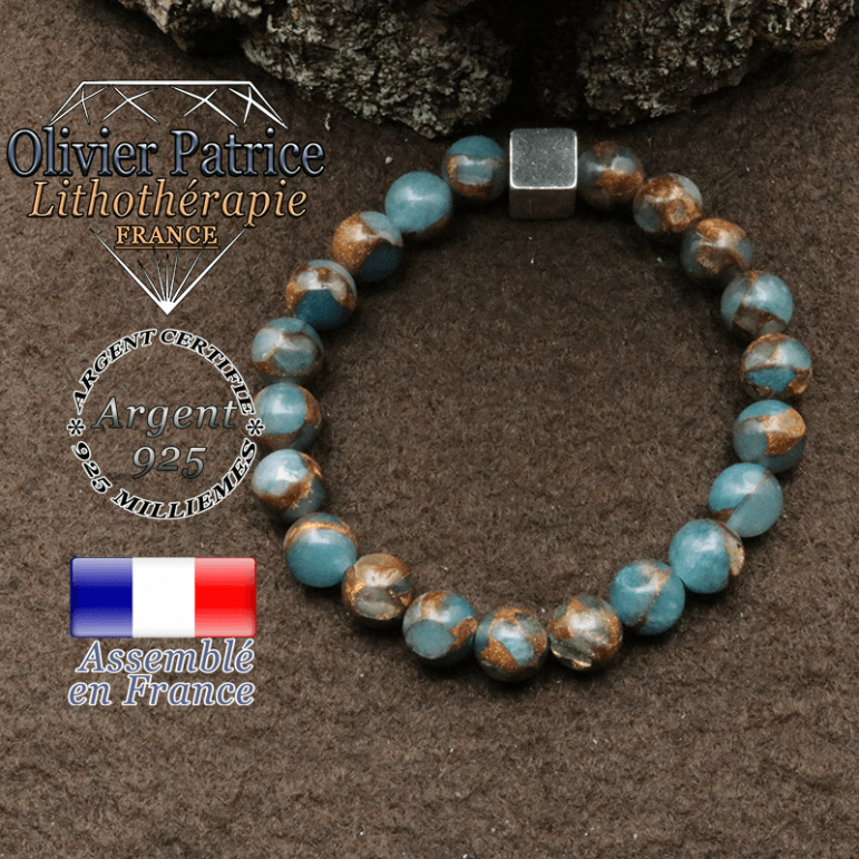 bracelet surmonte de son cube en argent 925 et en pierre naturelle bornite
