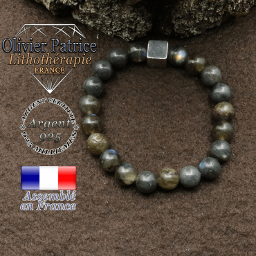 bracelet surmonte de son cube en argent 925 et en pierre naturelle labradorite