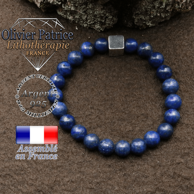 bracelet surmonte de son cube en argent 925 et en pierre naturelle lapis lazuli