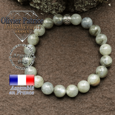 bracelet en labradorite pierre naturelle et sa boule croix en argent 925