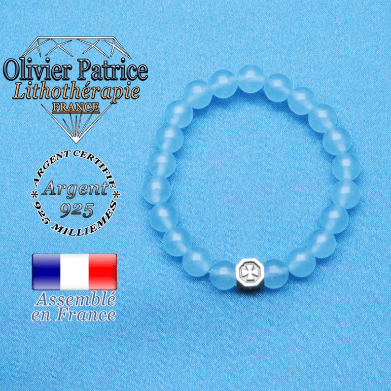 bracelet cube croix en argent 925 et sa pierre naturelle en agate bleu