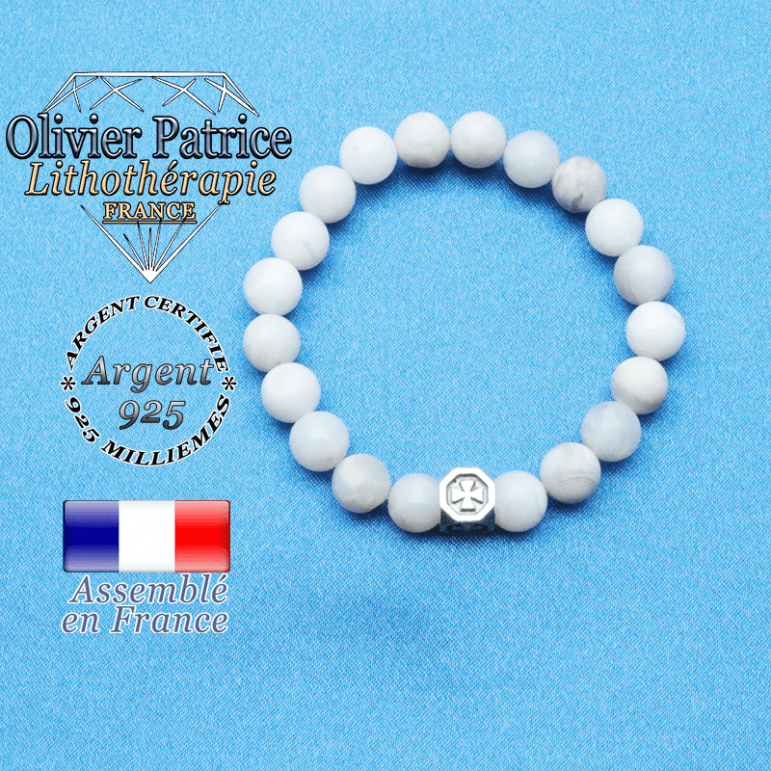 bracelet cube croix en argent 925 et sa pierre naturelle en agate grise