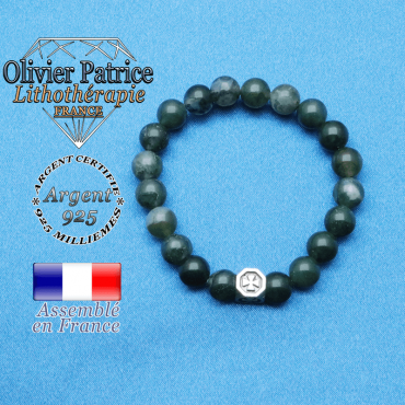 bracelet cube croix en argent 925 et sa pierre naturelle en agate mousse