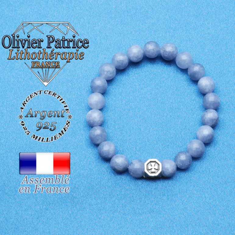 bracelet cube croix en argent 925 et sa pierre naturelle en angelite