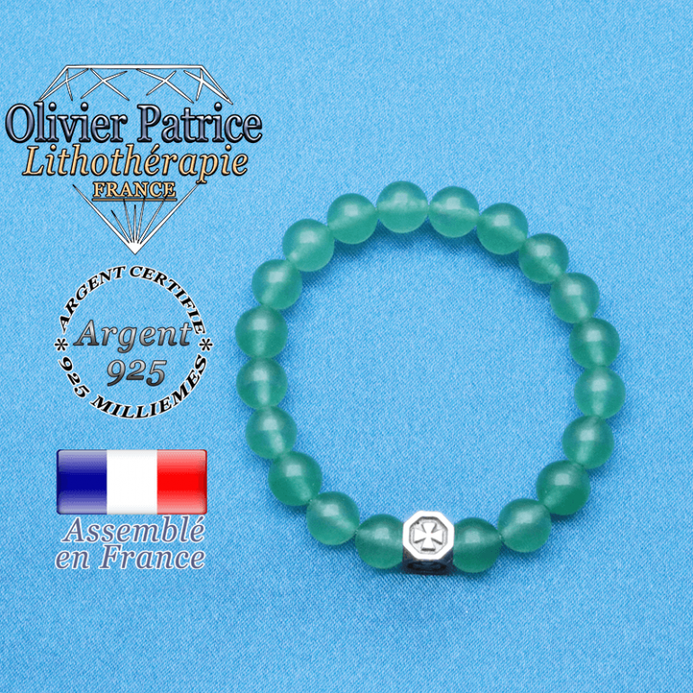 bracelet cube croix en argent 925 et sa pierre naturelle en aventurine