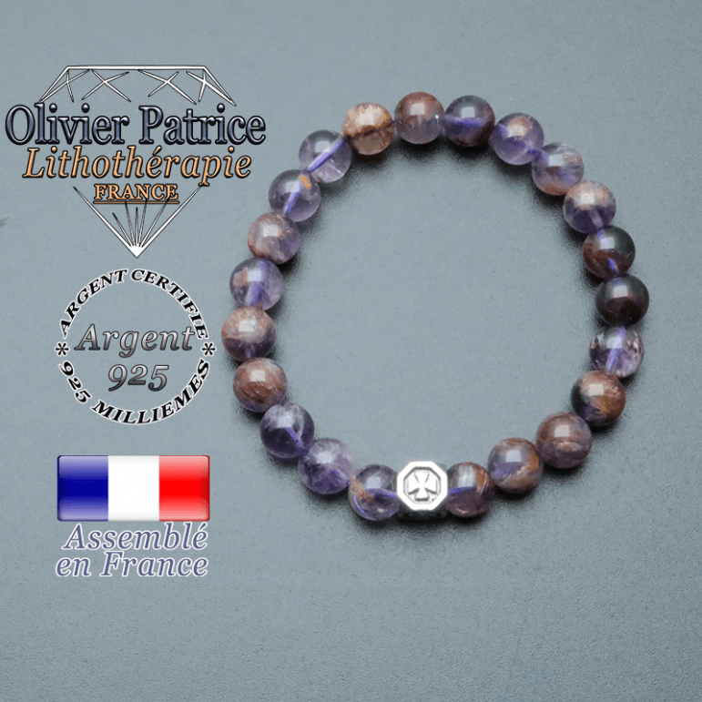 bracelet cube croix en argent 925 et sa pierre naturelle en cacoxenite