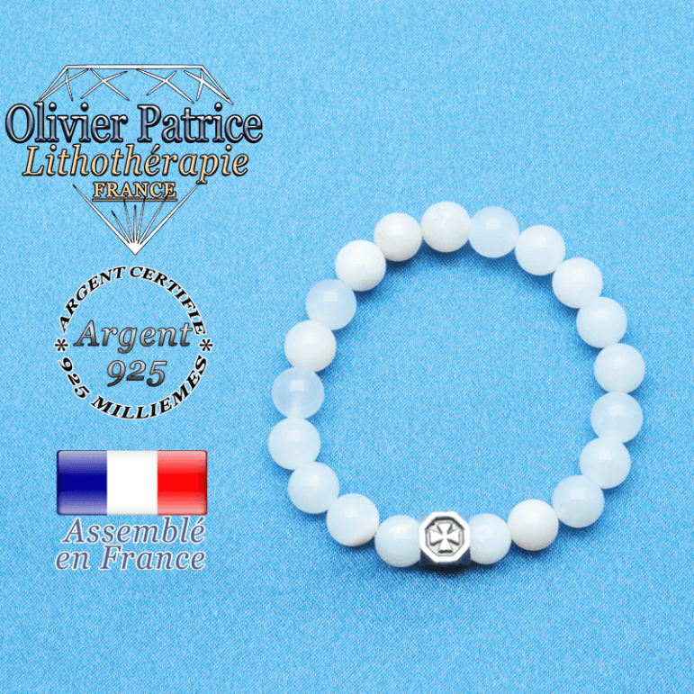 bracelet cube croix en argent 925 et sa pierre naturelle en opale verte péruvienne