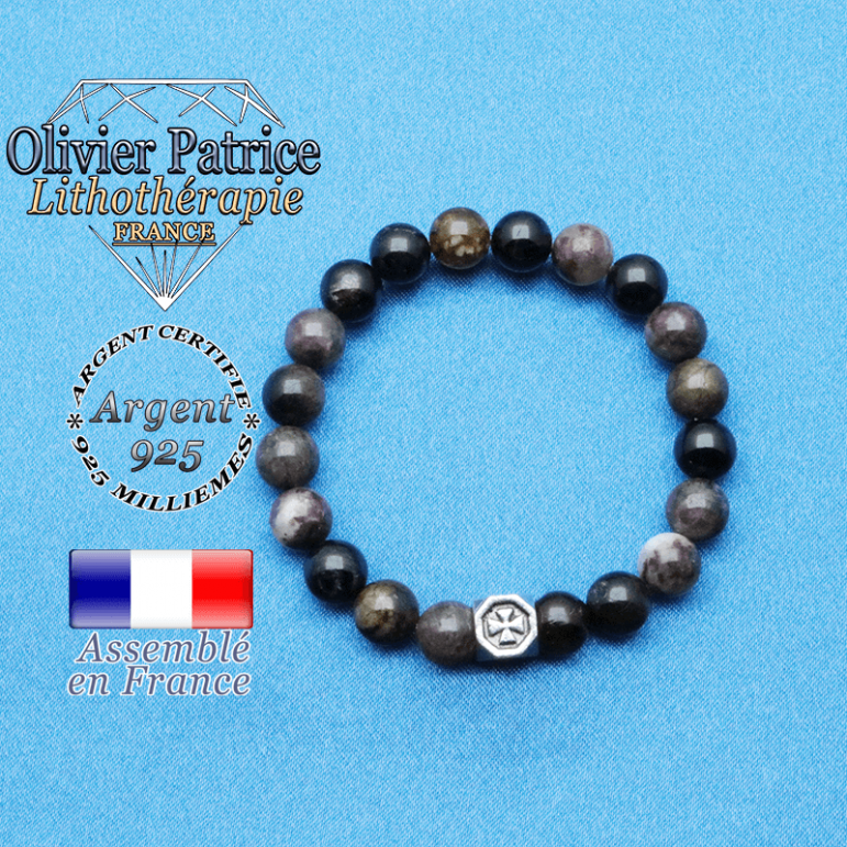 bracelet cube croix en argent 925 et sa pierre naturelle en tourmaline elbaite