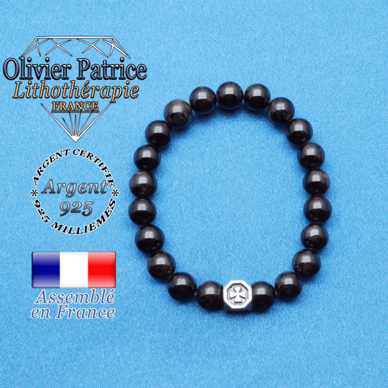 bracelet cube croix en argent 925 et sa pierre naturelle en grenat