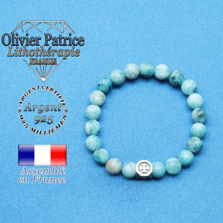 bracelet cube croix en argent 925 et sa pierre naturelle en hemimorphite