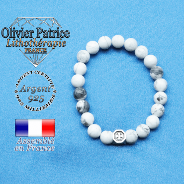 bracelet cube croix en argent 925 et sa pierre naturelle en howlite