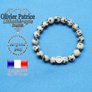 bracelet cube croix en argent 925 et sa pierre naturelle en jaspe dalmatien
