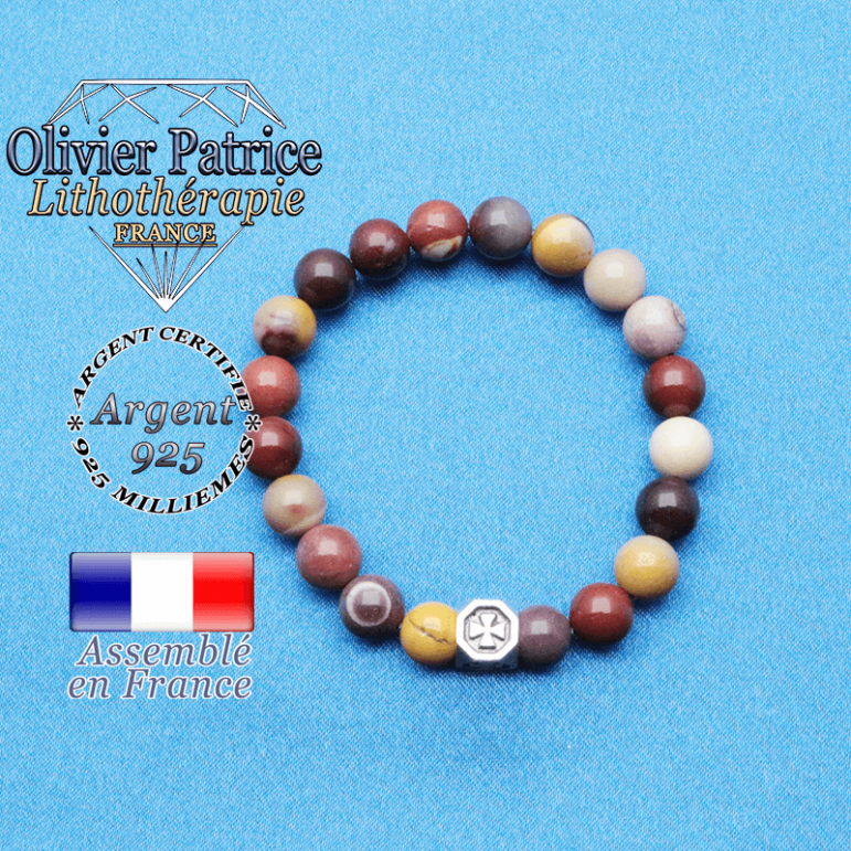 bracelet cube croix en argent 925 et sa pierre naturelle en mokaite