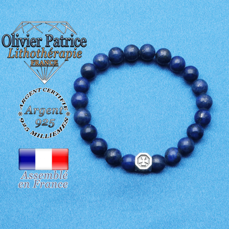 bracelet cube croix en argent 925 et sa pierre naturelle en lapis lazuli