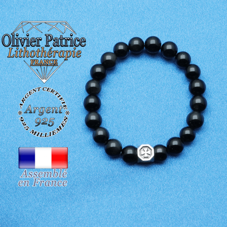 bracelet cube croix en argent 925 et sa pierre naturelle en obsidienne oeil celeste