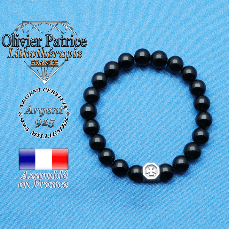 bracelet cube croix en argent 925 et sa pierre naturelle en onyx