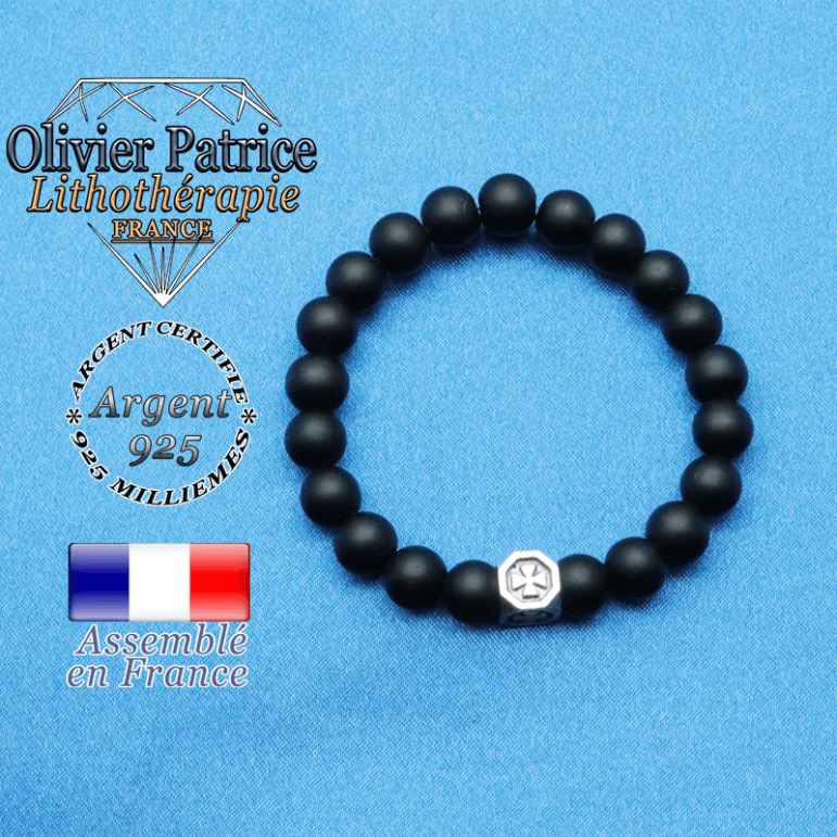 bracelet cube croix en argent 925 et sa pierre naturelle en onyx mat