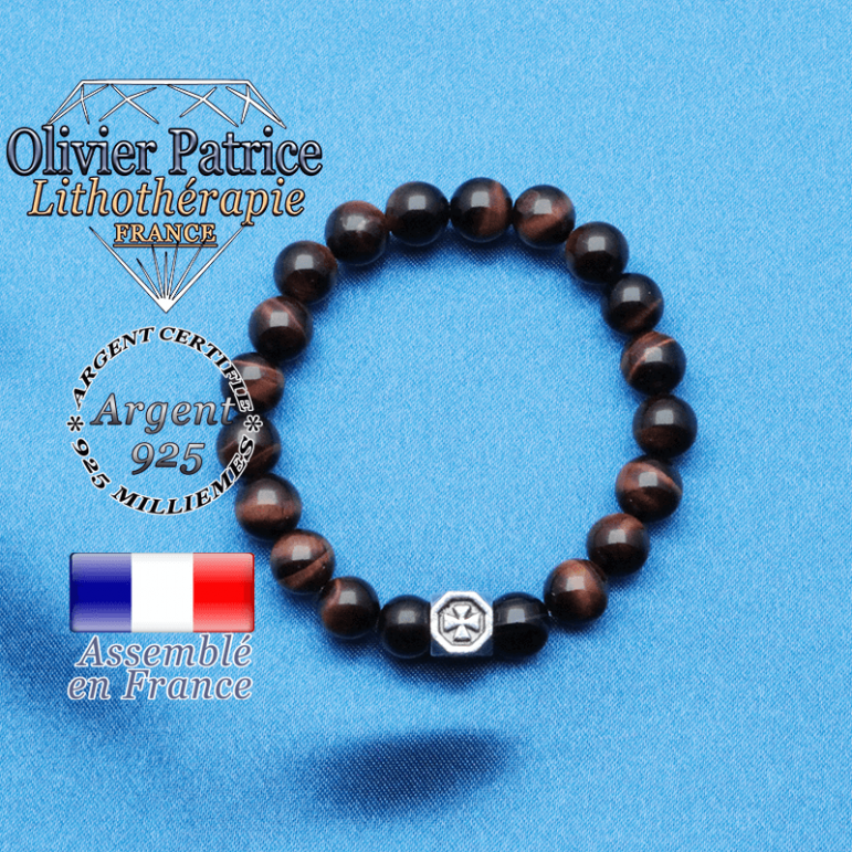 Bracelet œil de taureau et cube croix en argent 925