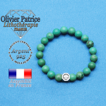 bracelet cube croix en argent 925 et sa pierre naturelle en turquoise du tibet