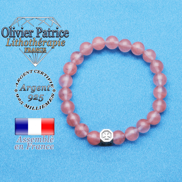 bracelet cube croix en argent 925 et sa pierre naturelle en tourmaline rose pastèque