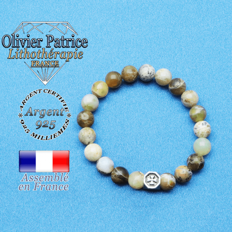 bracelet cube croix en argent 925 et sa pierre naturelle en opale jaune africaine