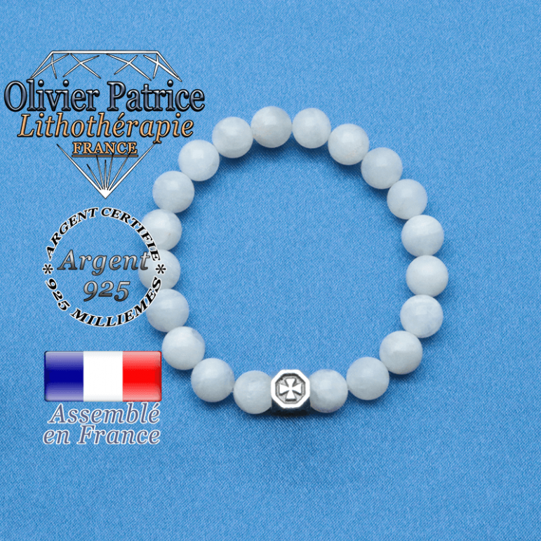 bracelet cube croix en argent 925 et sa pierre naturelle en pierre de lune