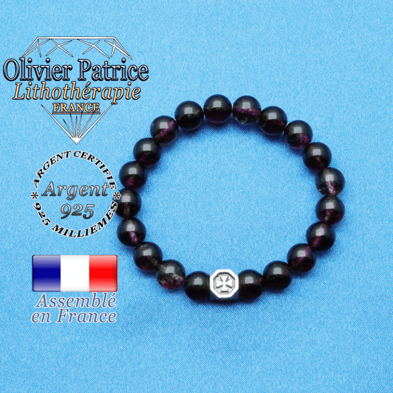 bracelet cube croix en argent 925 et sa pierre naturelle en tourmaline melon d'eau