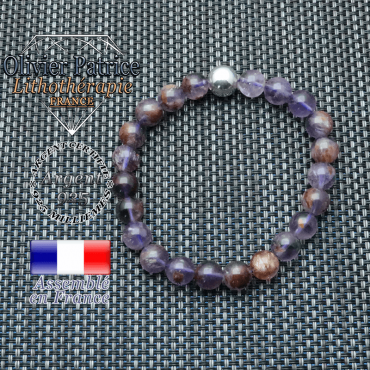 Bracelet avec sa boule lisse en 10 mm en argent 925 et ses pierres naturelles en cacoxenite