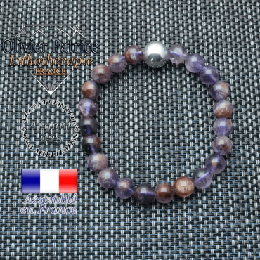 Bracelet avec sa boule lisse en 12 mm en argent 925 et ses pierres naturelles en cacoxenite