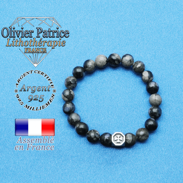 Bracelet opale grise et cube croix en argent 925