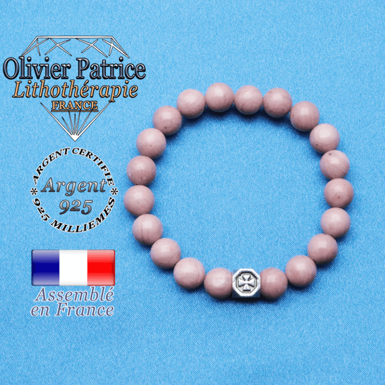 Bracelet rhodochrosite et cube croix en argent 925