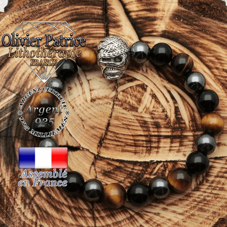 Bracelet de protection et sa tête de momie en argent 925 pour messieurs en 10 mm