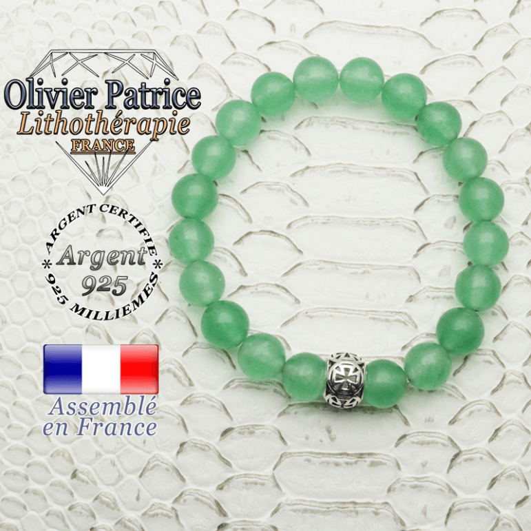 Bracelet en aventurine et boule croix templier en argent 925