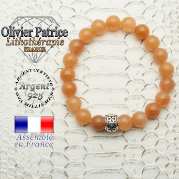 Bracelet en aventurine orange naturelle doté d'une boule croix templier argent 925