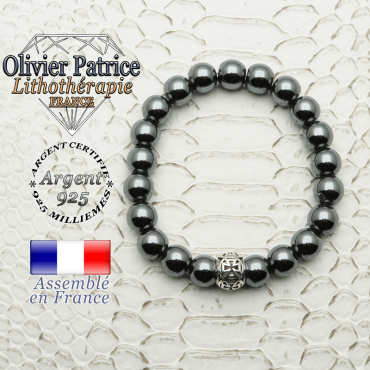 Bracelet en hématite naturelle et sa boule croix templier en argent 925