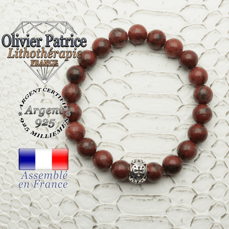 Bracelet en jaspe rouge et boule des templiers en forme de croix en argent 925