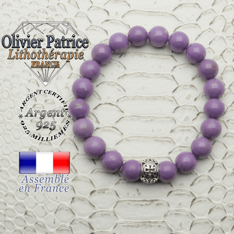 Bracelet phosphosidérite et son apprêt argent 925 en forme de croix templier