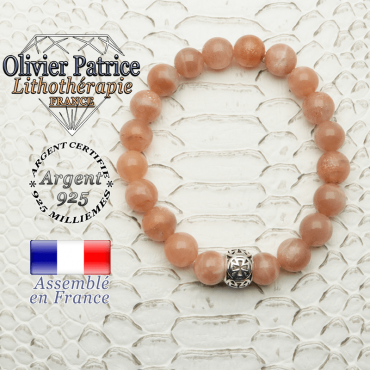 Bracelet pierre de soleil et son apprêt argent 925 en forme de croix templier