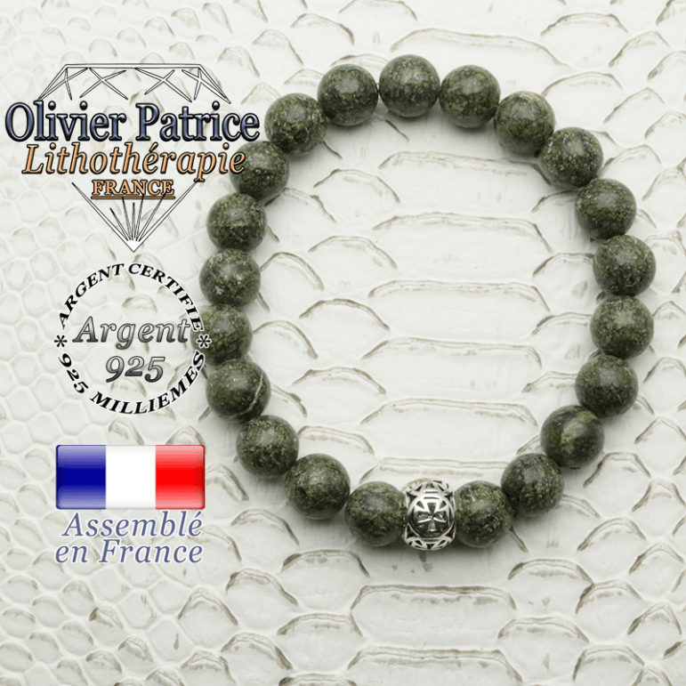 Bracelet serpentine et sa croix templier en argent 925