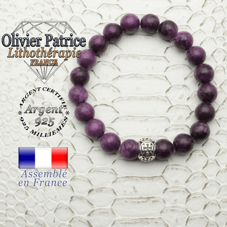 Bracelet sugilite et sa croix templier en argent 925
