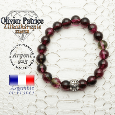 Bracelet tourmaline melon d'eau et sa croix templier en argent 925
