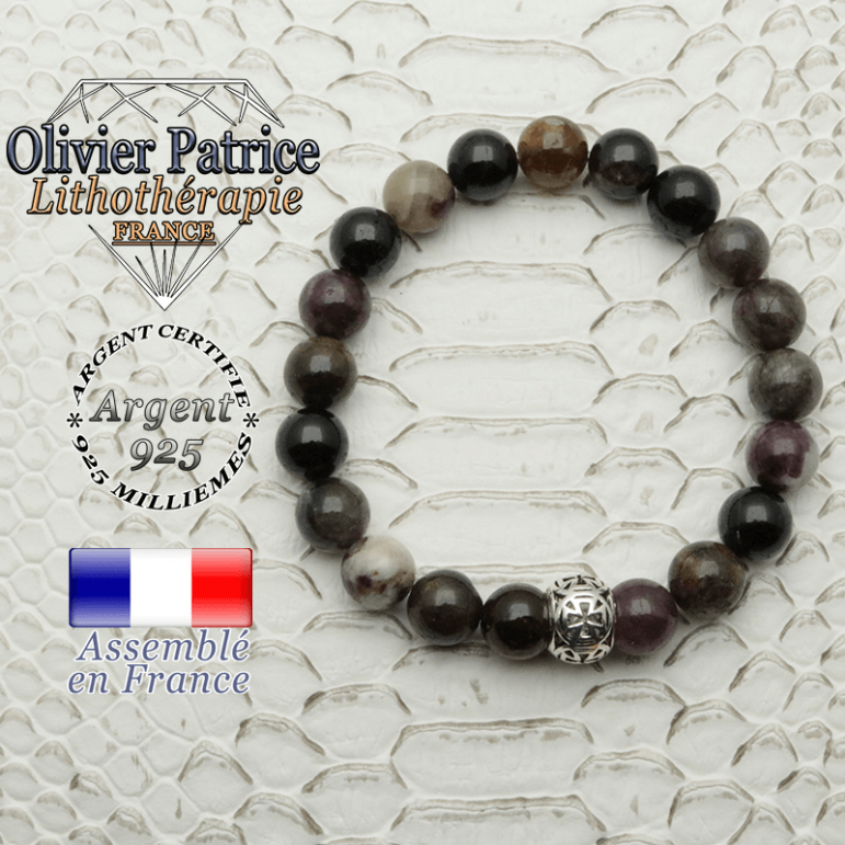 Bracelet tourmaline multicolore elbaïte et sa croix templier en argent 925