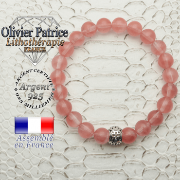 Bracelet tourmaline rose pastèque et sa boule croix de templier