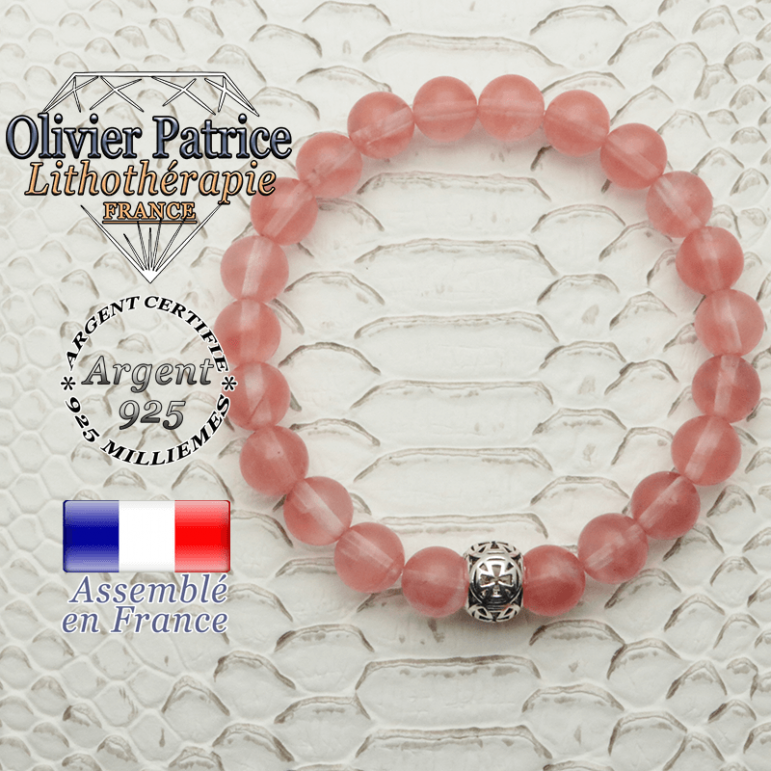 Bracelet tourmaline rose pastèque et sa boule croix de templier