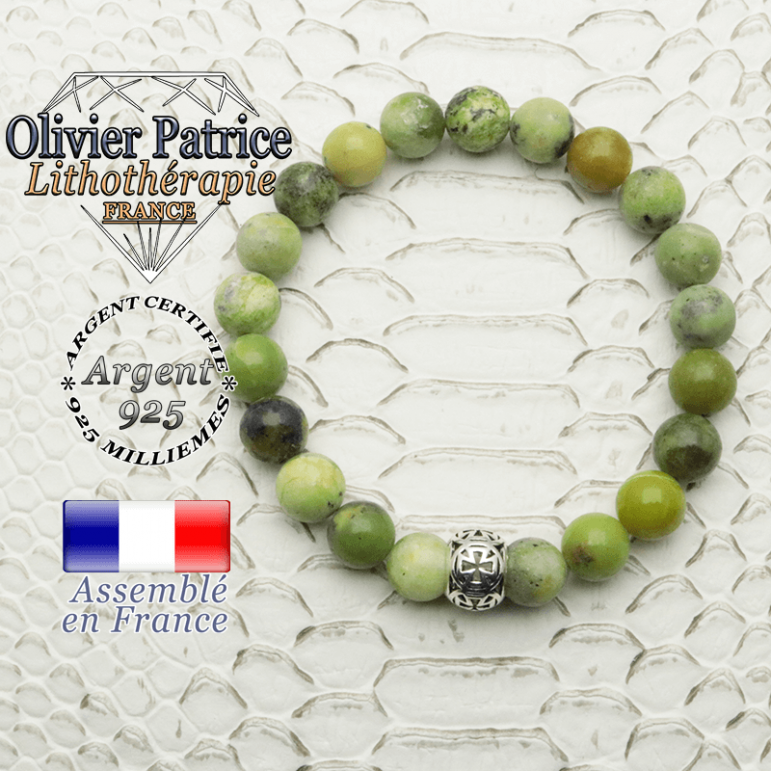 Bracelet turquoise africaine et boule croix templier en argent 925