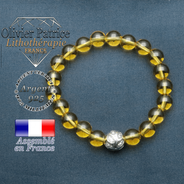 Bracelet surmonté de sa boule gravée de feuilles en argent 925 en pierre naturelle en citrine