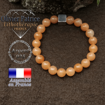 Bracelet aventurine orange et petit cube 8 mm en argent 925