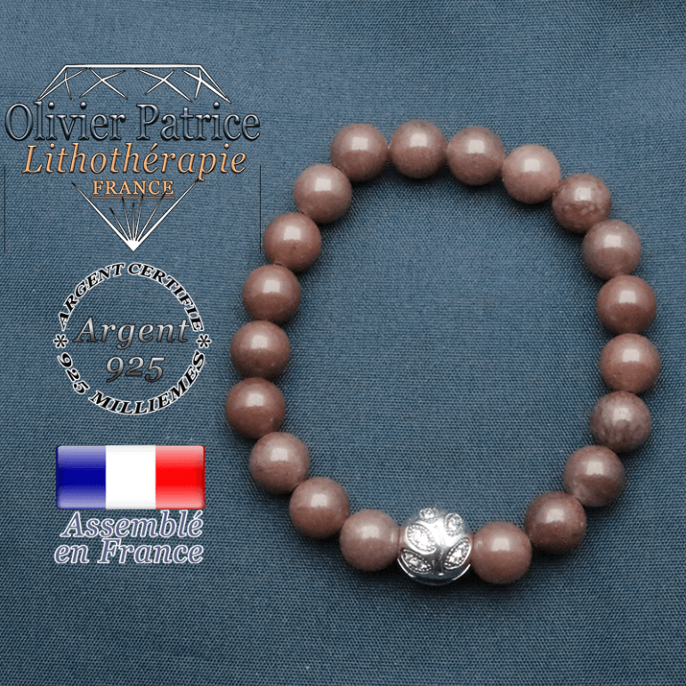 Bracelet quartz vin et boule feuilles gravées en argent 925