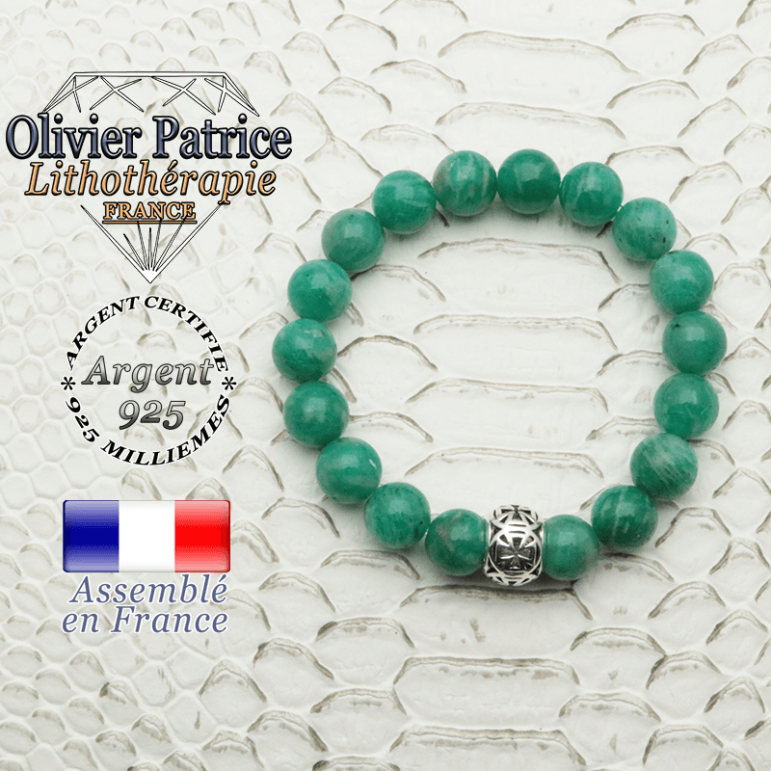 Bracelet en amazonite de russie et boule croix en 8 mm et argent 925